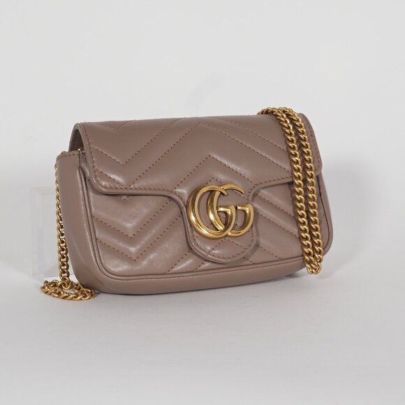 Gucci Mini GG Marmont Matelassé Leather Crossbody Bag in Taupe - Picture 8 of 13
